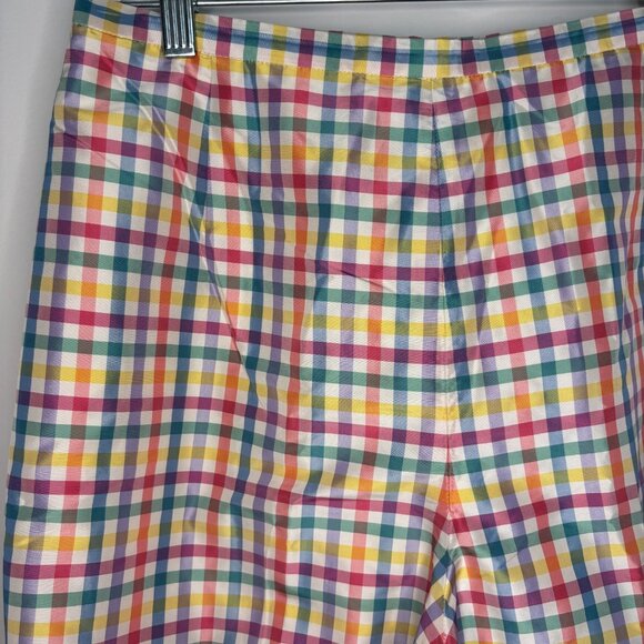 TALBOTS 100% Silk Pastel Plaid Cropped Pant Womens 10 Side Zip Flat Front - Picture 4 of 7